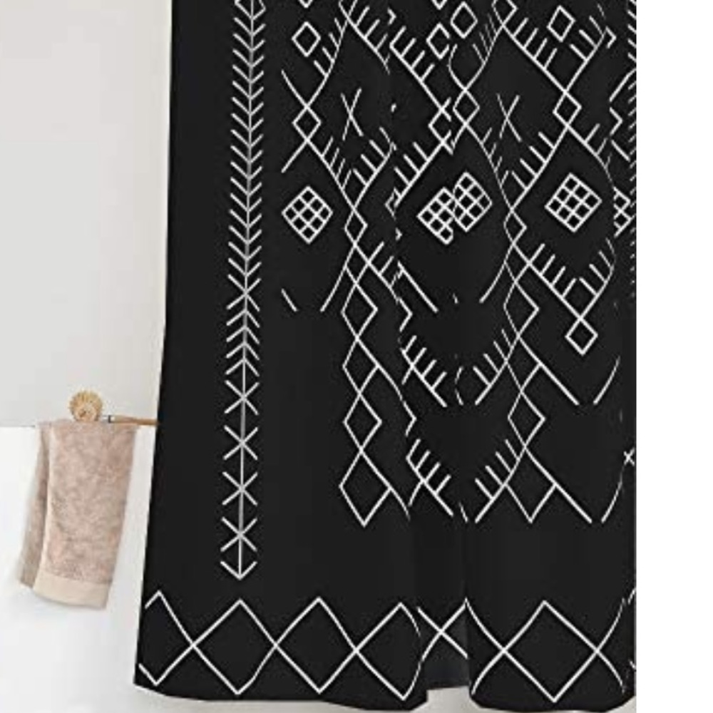 Extra Long Black Printed Boho Shower Curtain